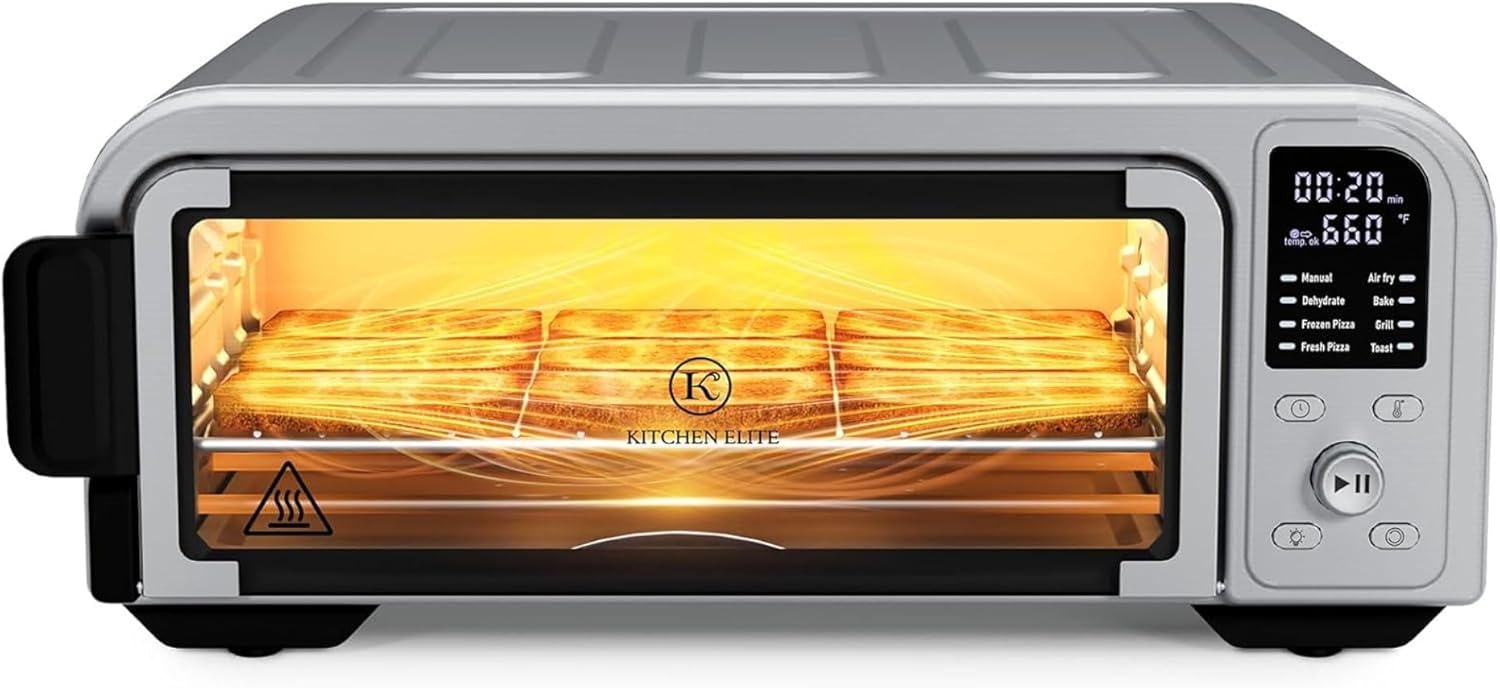 Kitchen Elite Air Fryer Pizza Oven Combo, 8-IN-1 Digital Toaster Oven Airfryer, Stainless Steel Convection Oven Countertop for 12' Pizza / 9 Slices, Flip Up & Away Capability for Space-saving, 1700W