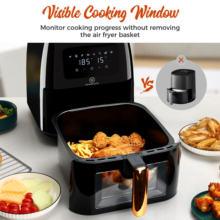 Kitchen Elite 8 QT Digital Air Fryer, Black With Window