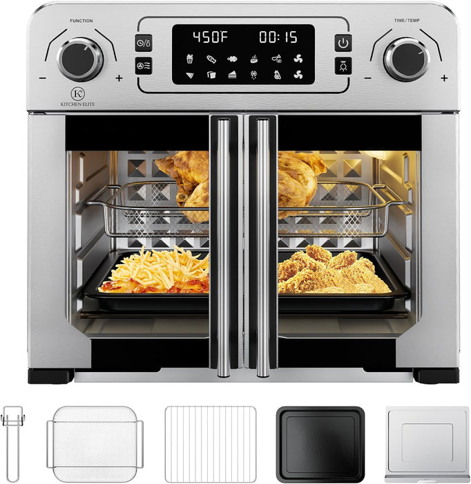 Toaster Oven Air Fryer Combo,10-in-1,10 Touch Screen Presets,25QT Large Countertop Oven,Stainless Steel French Door,5 Accessories Included, Temperature Control rench Door,5 Accessories Included, Temperature Control …