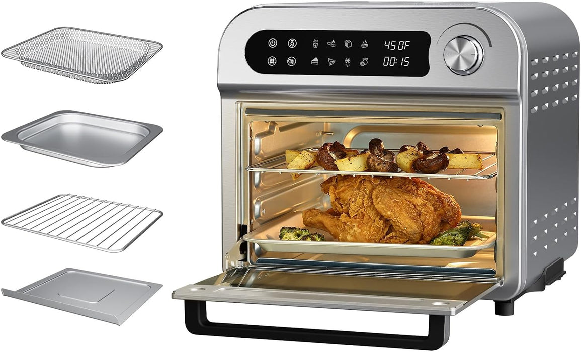 Kitchen Elite Toaster Oven Air Fryer Combo,10-in-1,8 Touch Screen Presets,12QT Countertop Oven, Digital Display and Controls, Stainless Steel, 4 Accessories Included