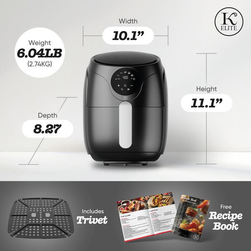 Kitchen Elite 2.5 Quart Compact Air Fryer Oven Small Countertop Oil-Free Cooker with PFAS-Free Nonstick Basket, Easy Clean, Black