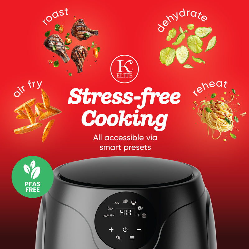 Kitchen Elite 2.5 Quart Compact Air Fryer Oven Small Countertop Oil-Free Cooker with PFAS-Free Nonstick Basket, Easy Clean, Black