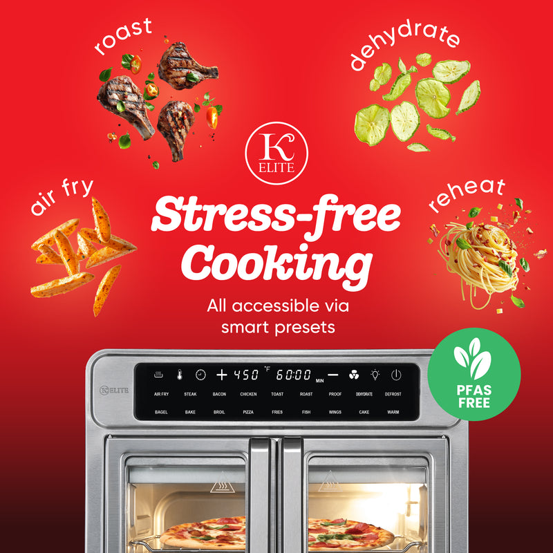 Kitchen Elite 26 Quart French Door Air Fryer Oven Extra Large Countertop Convection Cooker with LED Display