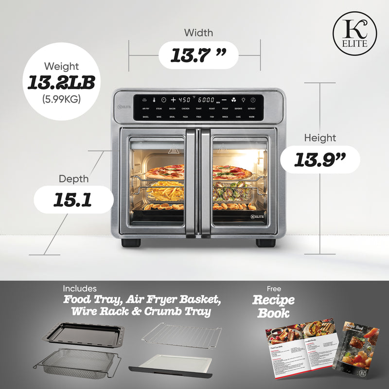 Kitchen Elite 16 Quart French Door Air Fryer Oven Countertop Convection Cooker with LED Display
