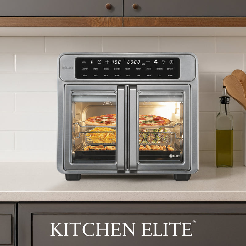 Kitchen Elite 26 Quart French Door Air Fryer Oven Extra Large Countertop Convection Cooker with LED Display