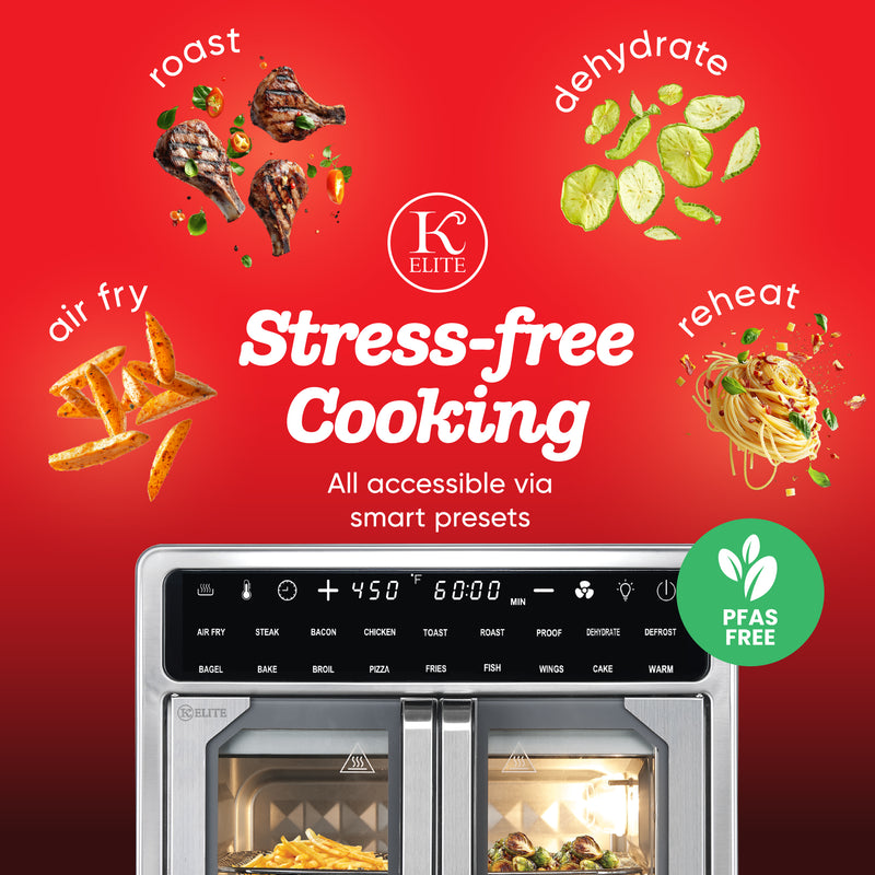 Kitchen Elite 16 Quart French Door Air Fryer Oven Countertop Convection Cooker with LED Display