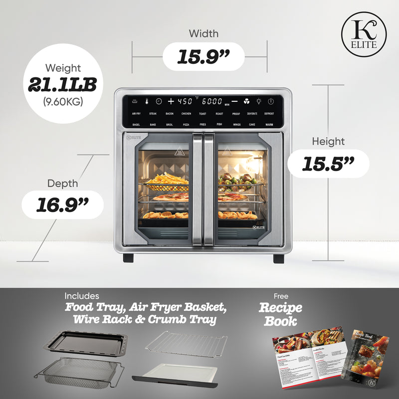 Kitchen Elite 16 Quart French Door Air Fryer Oven Countertop Convection Cooker with LED Display