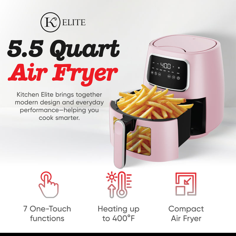 Kitchen Elite 5.5 Quart Pink Digital Air Fryer