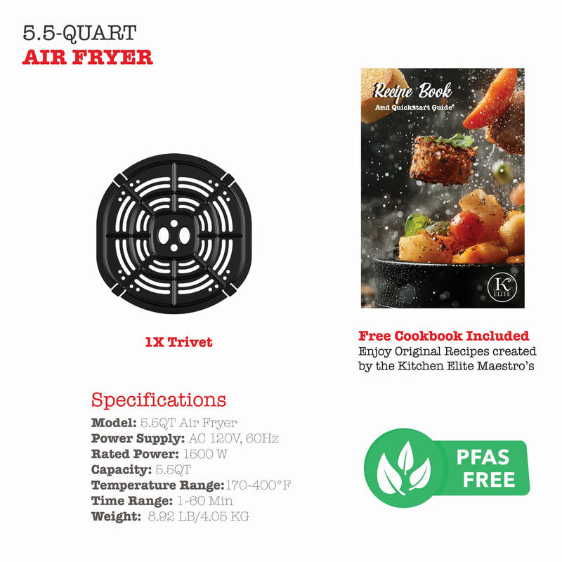 Kitchen Elite 5.5 Quart Black Air Fryer