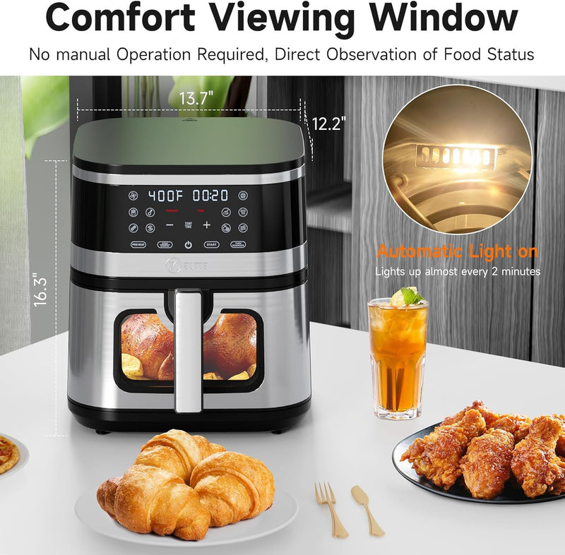 Kitchen Elite 8.5QT Stainless Steel Air Fryer – Family-Sized, 10-in-1 Functions, 90% Less Oil, Rapid Heating KE-AF-114-85QT-AMZ