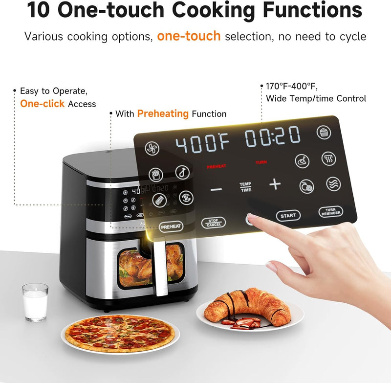 Kitchen Elite 8.5QT Stainless Steel Air Fryer – Family-Sized, 10-in-1 Functions, 90% Less Oil, Rapid Heating KE-AF-114-85QT-AMZ