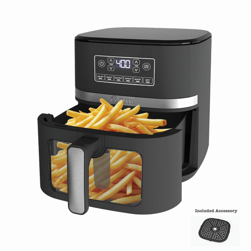 Kitchen Elite 5 Quart Large Digital Air Fryer Oven Family Size Countertop Oil-Free Cooker with Viewing Window & Light, PFAS-Free Nonstick Basket, Black