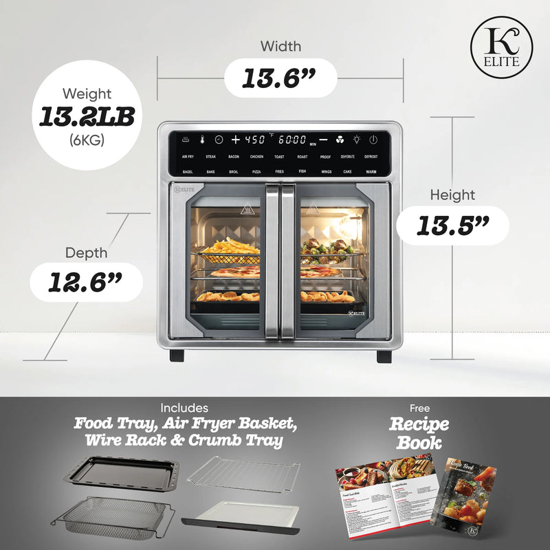 Kitchen Elite 16 Quart French Door Air Fryer Oven Countertop Convection Cooker with LED Display