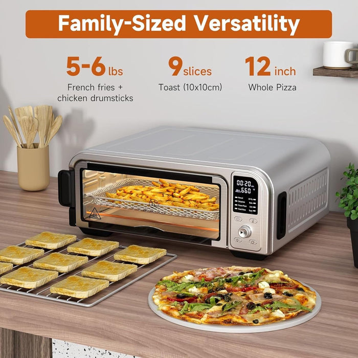 Kitchen Elite Air Fryer Pizza Oven Combo, 8-IN-1 Digital Toaster Oven Airfryer, Stainless Steel Convection Oven Countertop for 12' Pizza / 9 Slices, Flip Up & Away Capability for Space-saving, 1700W