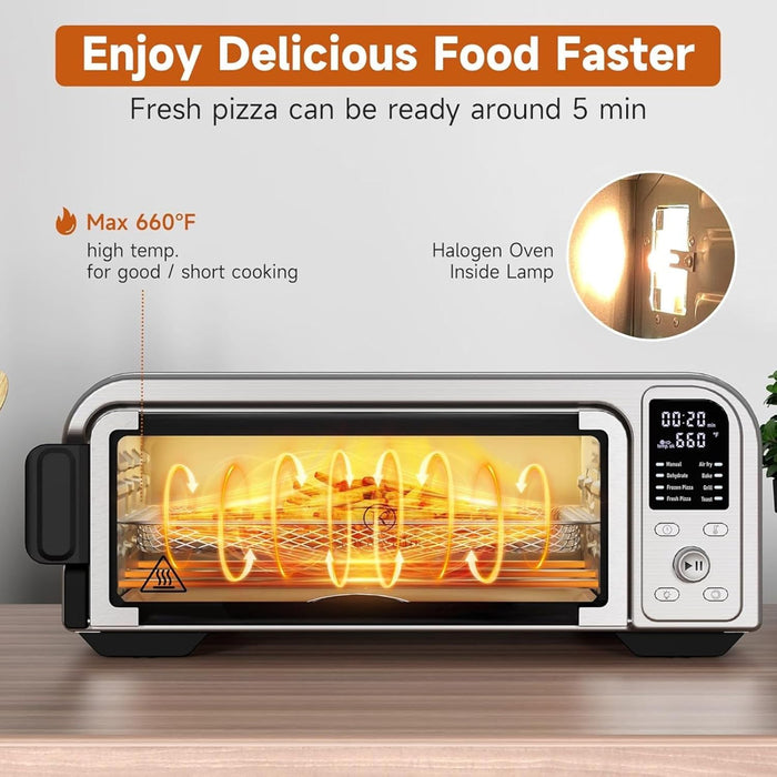 Kitchen Elite Air Fryer Pizza Oven Combo, 8-IN-1 Digital Toaster Oven Airfryer, Stainless Steel Convection Oven Countertop for 12' Pizza / 9 Slices, Flip Up & Away Capability for Space-saving, 1700W