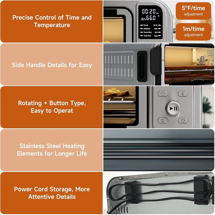 Kitchen Elite Air Fryer Pizza Oven Combo, 8-IN-1 Digital Toaster Oven Airfryer, Stainless Steel Convection Oven Countertop for 12' Pizza / 9 Slices, Flip Up & Away Capability for Space-saving, 1700W