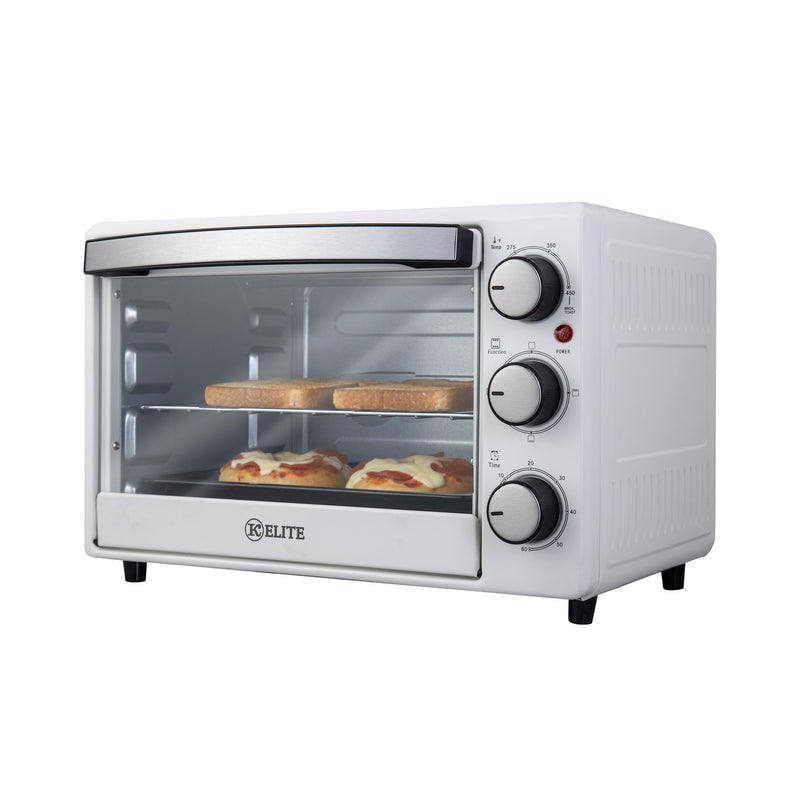 Kitchen Elite 6-Slice Countertop Toaster Oven with Adjustable Temperature and 60-Minute Timer - White
