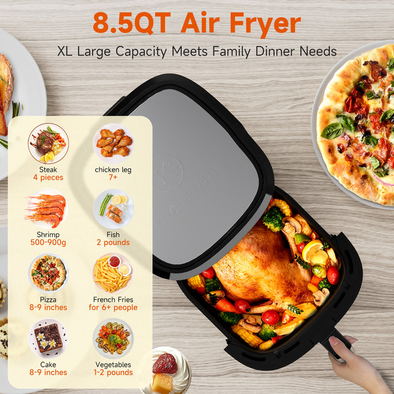 Kitchen Elite Air Fryer Oven 8.5Qt XL Large Family Size, 8-in-1 Digital Control, Stainless Steel Air Fryer, Nonstick and Dishwasher Safe Basket - KE-AF-102-85QT-SSW-AMZ