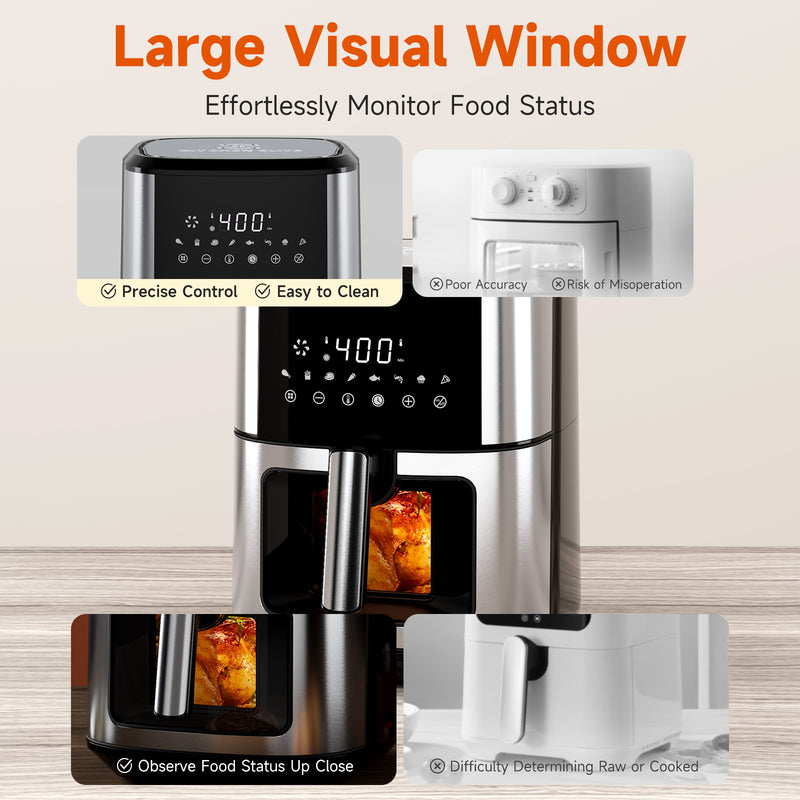Kitchen Elite Air Fryer Oven 8.5Qt XL Large Family Size, 8-in-1 Digital Control, Stainless Steel Air Fryer, Nonstick and Dishwasher Safe Basket - KE-AF-102-85QT-SSW-AMZ