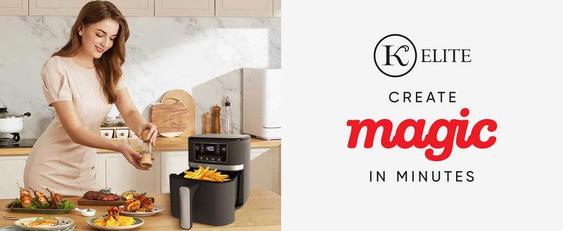 Kitchen Elite 3 Quart Digital Air Fryer Oven Compact Countertop Oil-Free Cooker with PFAS-Free Nonstick Basket, Easy Clean, Black