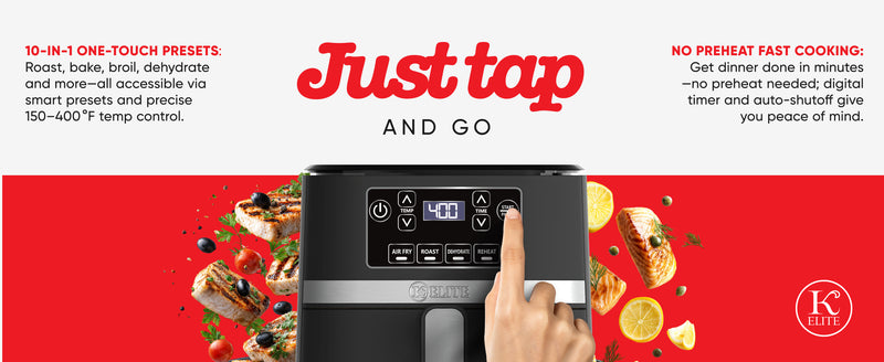 Kitchen Elite 3 Quart Digital Air Fryer Oven Compact Countertop Oil-Free Cooker with PFAS-Free Nonstick Basket, Easy Clean, Black