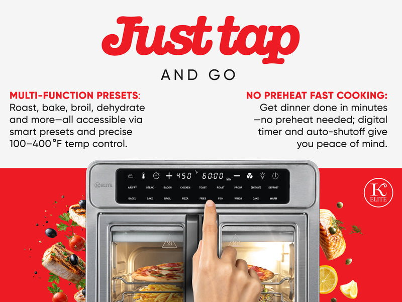 Kitchen Elite 16 Quart French Door Air Fryer Oven Countertop Convection Cooker with LED Display