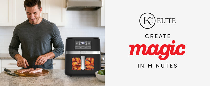 Kitchen Elite 5 Quart Large Digital Air Fryer Oven Family Size Countertop Oil-Free Cooker with Viewing Window & Light, PFAS-Free Nonstick Basket, Black