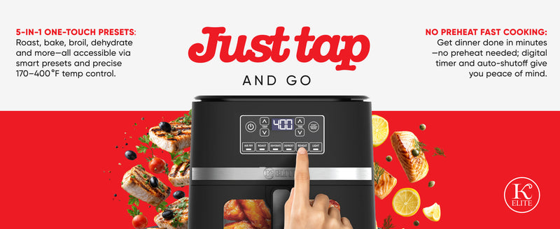 Kitchen Elite 5 Quart Large Digital Air Fryer Oven Family Size Countertop Oil-Free Cooker with Viewing Window & Light, PFAS-Free Nonstick Basket, Black