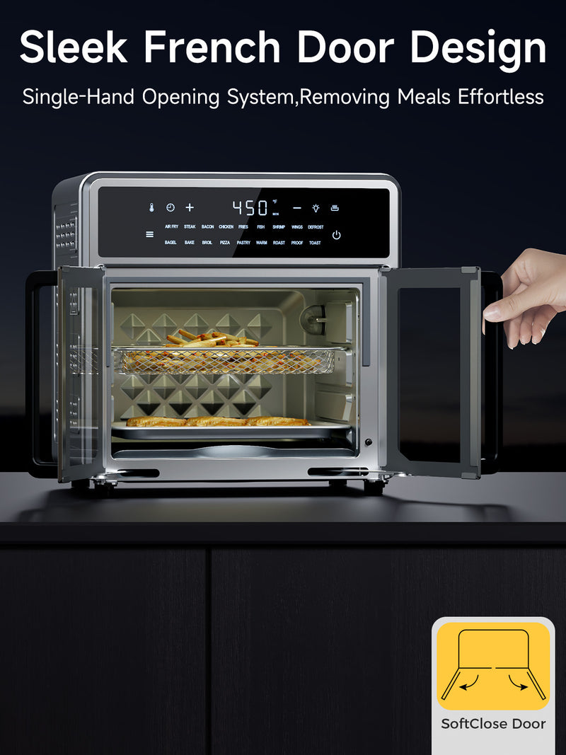 Kitchen Elite 15.8QT French Door Air Fryer Oven 10-in-1 Countertop Convection Cooker, No Preheat Needed, Digital Touchscreen, Rotisserie & Dehydrator, Stainless Steel