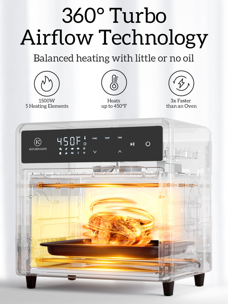 Kitchen Elite Air Fryer Toaster Oven Combo, 12.6 QT Stainless Steel Airfryer 10 in 1, Convection Oven Countertop 450°F, Non-Toxic for Bake, Roast, Reheat, Broiler, Dehydrate - Black