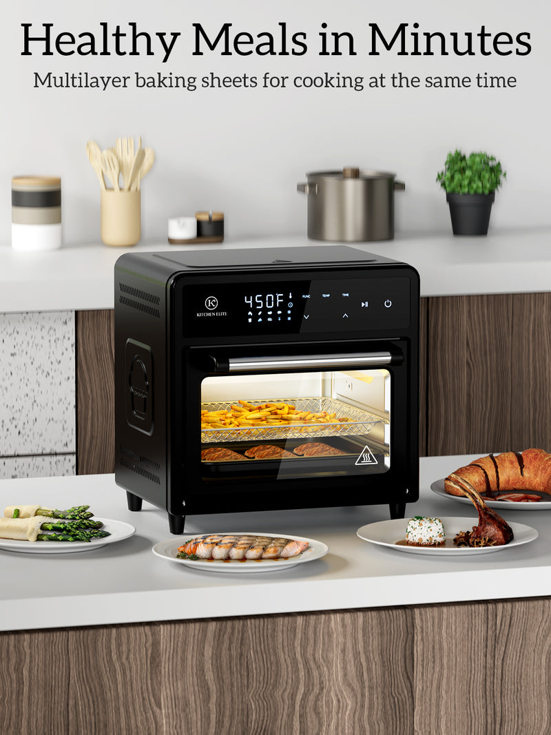 Kitchen Elite Air Fryer Toaster Oven Combo, 12.6 QT Stainless Steel Airfryer 10 in 1, Convection Oven Countertop 450°F, Non-Toxic for Bake, Roast, Reheat, Broiler, Dehydrate - Black