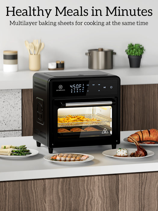 Kitchen Elite Air Fryer Toaster Oven Combo,10-in-1 12.6qt Compact Microwave Countertop Oven,9 Touch Screen Presets & 1 DIY Function,Easy Digital Controls,4 Accessories Included,Clasic Stainless Steel - Black