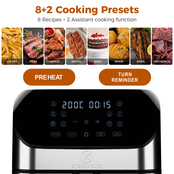 Kitchen Elite 8 QT Digital Air Fryer, Stainless Steel With Window