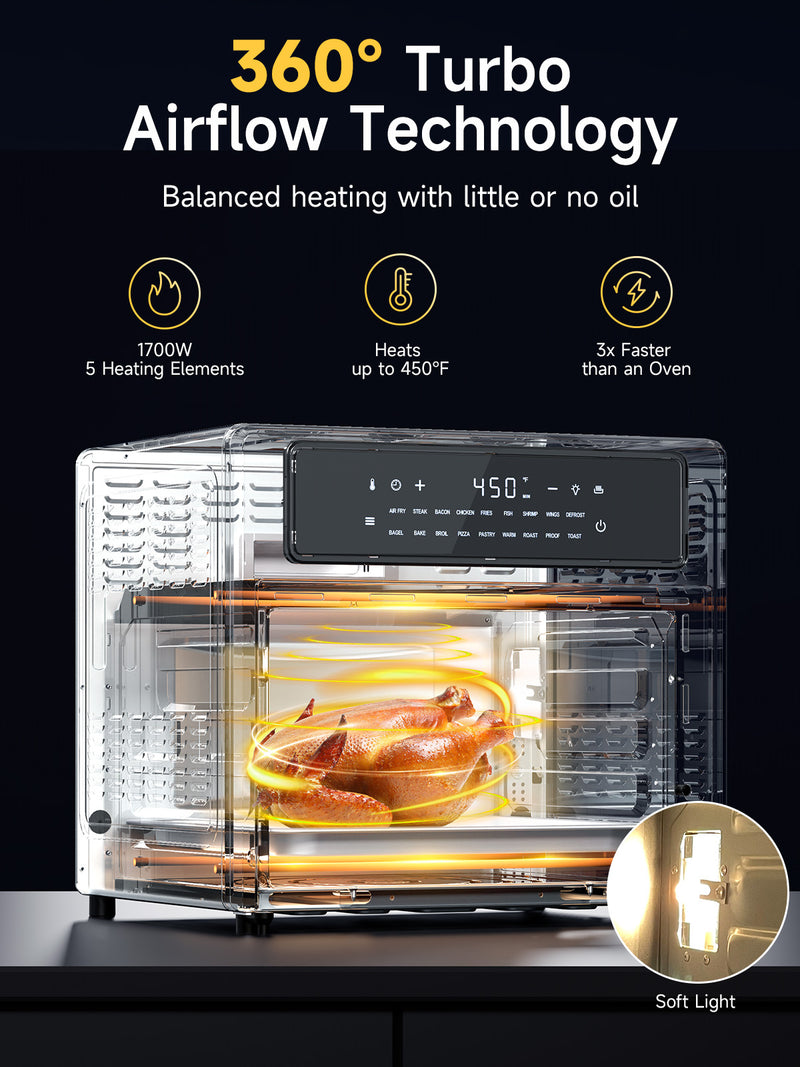 Kitchen Elite 26.4QT French Door Air Fryer Oven – 18-in-1 Convection Cooker, 360° Turbo-Air Technology, Digital Touchscreen, Fast Cooking & 85% Less Oil, Stainless Steel