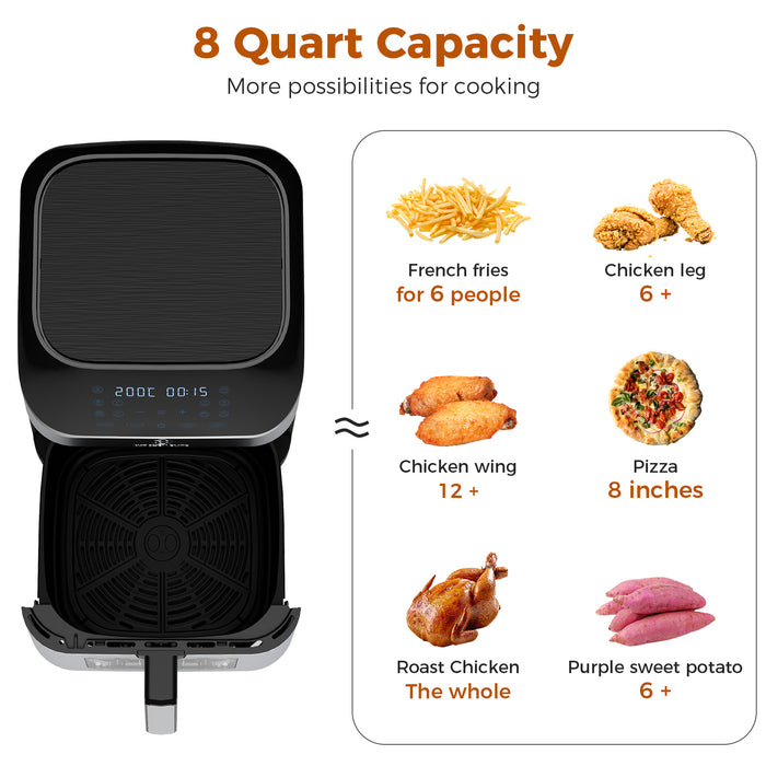 Kitchen Elite 8 QT Digital Air Fryer, Stainless Steel With Window