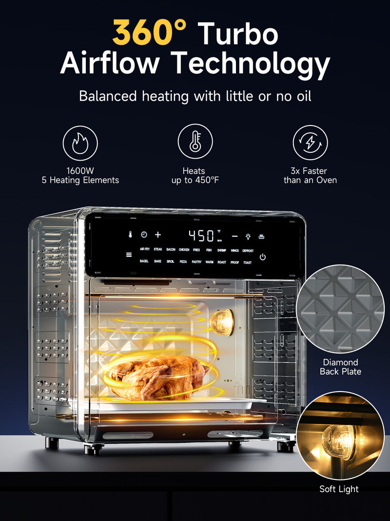 Kitchen Elite 15.8QT French Door Air Fryer Oven 10-in-1 Countertop Convection Cooker, No Preheat Needed, Digital Touchscreen, Rotisserie & Dehydrator, Stainless Steel