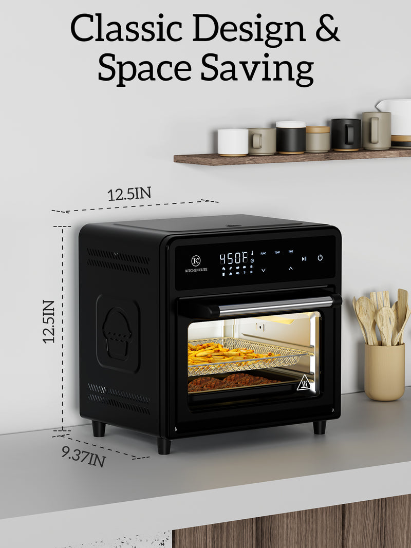 Kitchen Elite Air Fryer Toaster Oven Combo, 12.6 QT Stainless Steel Airfryer 10 in 1, Convection Oven Countertop 450°F, Non-Toxic for Bake, Roast, Reheat, Broiler, Dehydrate - Black