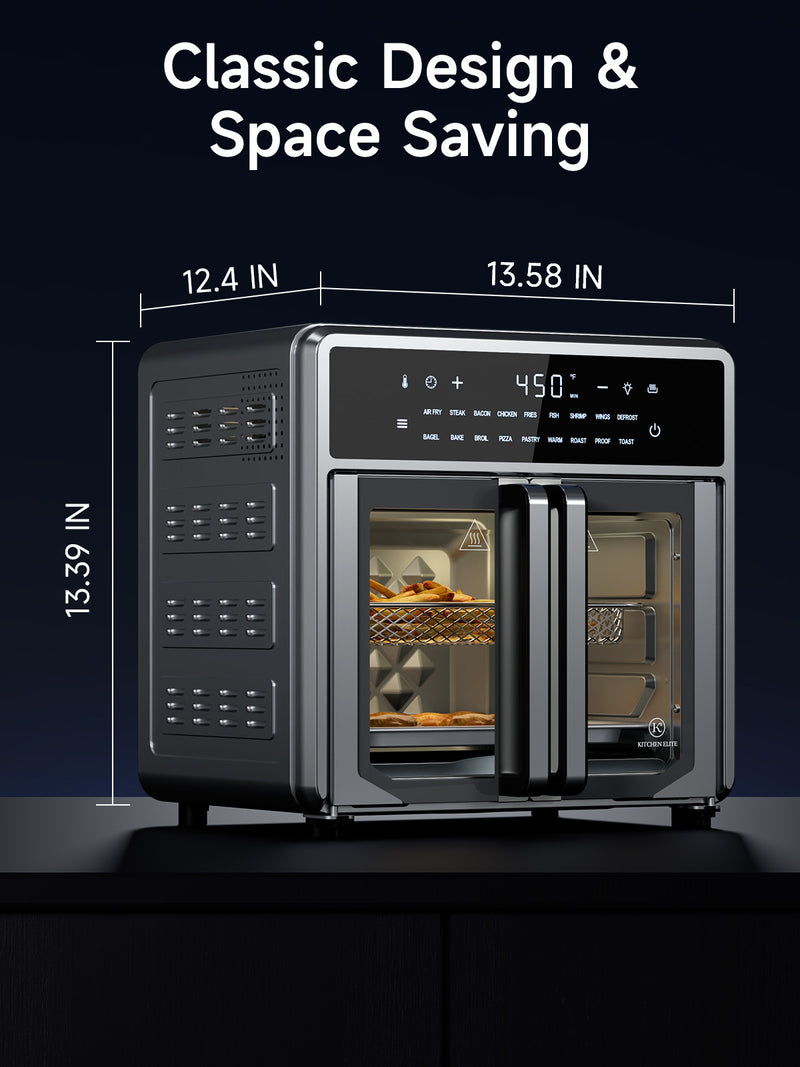 Kitchen Elite 15.8QT French Door Air Fryer Oven 10-in-1 Countertop Convection Cooker, No Preheat Needed, Digital Touchscreen, Rotisserie & Dehydrator, Stainless Steel
