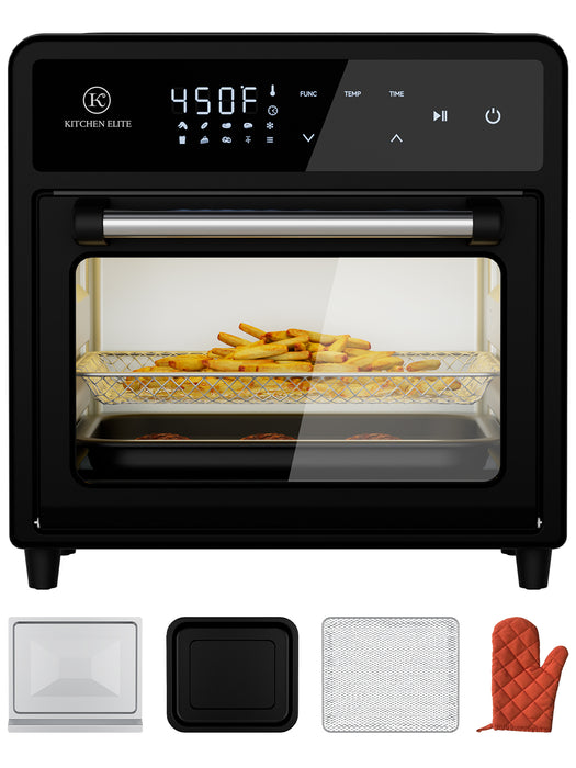 Kitchen Elite Air Fryer Toaster Oven Combo,10-in-1 12.6qt Compact Microwave Countertop Oven,9 Touch Screen Presets & 1 DIY Function,Easy Digital Controls,4 Accessories Included,Clasic Stainless Steel - Black