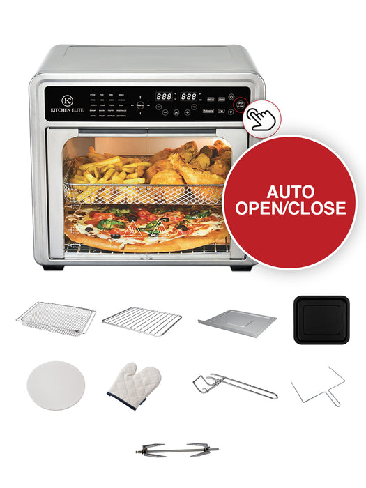 Kitchen Elite 30QT French Door Air Fryer Oven | 20-in-1 Multi-Function Convection Oven with Automatic Touch Door, Rotisserie, Dehydrator, Pizza Stone | 5 Heating Elements up to 450°F | 9 Accessories Included