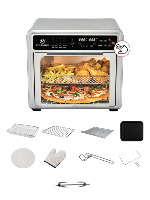 Kitchen Elite 30QT French Door Air Fryer Oven | 20-in-1 Multi-Function Convection Oven with Automatic Touch Door, Rotisserie, Dehydrator, Pizza Stone | 5 Heating Elements up to 450°F | 9 Accessories Included