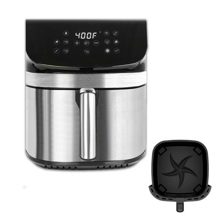 Kitchen Elite Air Fryer Oven, 9.5QT Large Family Size Stainless Steel Air Fryer, 9-in-1 Touch Cooking Presets, Nonstick and Dishwasher Safe Basket