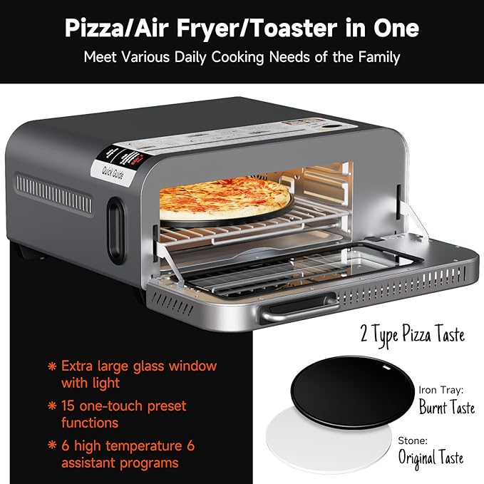 Kitchen Elite Toaster Oven Air Fryer Combo, 15-IN-1 Digital Convection Oven Countertop NTC Control, Portable Pizza Oven Stainless Steel for 12' pizza / 9 slices, Max 800°F, 3 Layer Glass Anti-scalding