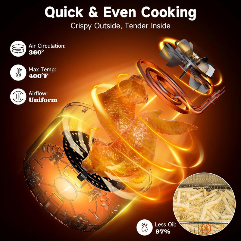 Kitchen Elite Air Fryer 2QT, 7 Presets,Compact Grey Design,Perfect for Simple Meals & Snack, Easy to Clean,90% Less Oil, Nonstick & Dishwasher Safe Basket