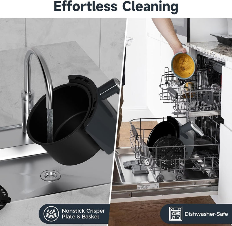 Kitchen Elite Air Fryer 2QT, 7 Presets,Compact Grey Design,Perfect for Simple Meals & Snack, Easy to Clean,90% Less Oil, Nonstick & Dishwasher Safe Basket